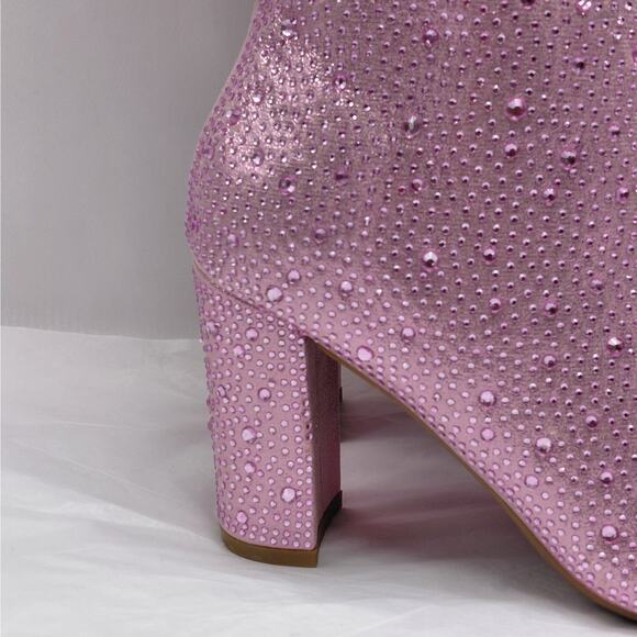 Top Moda Mariha Women's Rhinestone Knee High Boots 7 Pink Chunky Heel Retro Gogo - Picture 5 of 11